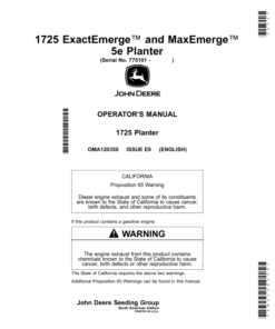 John Deere 1725 ExactEmerge, 1725 MaxEmerge 5e Planter Operator's Manual (OMA120350)