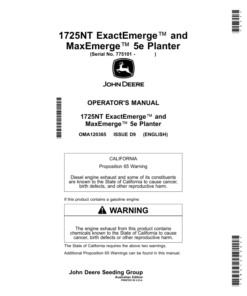 John Deere 1725NT ExactEmerge, 1725NT MaxEmerge 5e Planters (775101-790100) (Australia) Operator's Manual (OMA120365)
