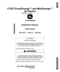 John Deere 1725C ExactEmerge, 1725C MaxEmerge 5e Planter Operator's Manual (OMA120385)