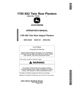 John Deere 1705 6X2 Twin Row Planters Operator's Manual (OMA120400)