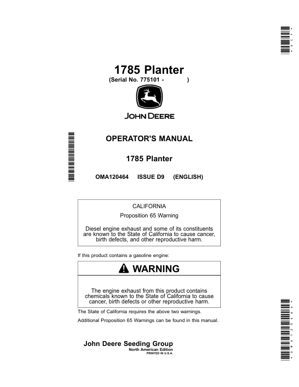 John Deere 1785 Planters Operator's Manual (OMA120464)