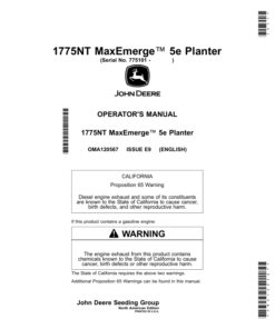 John Deere 1775NT MaxEmerge 5e (Non CCS) Planter (775101-790100) (North American) Operator's Manual (OMA120567)