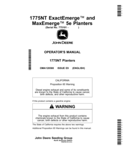 John Deere 1775NT ExactEmerge (CCS), 1775NT MaxEmerge 5e (CCS) Planters (775101-790100) (North American) Operator's Manual (OMA120580)