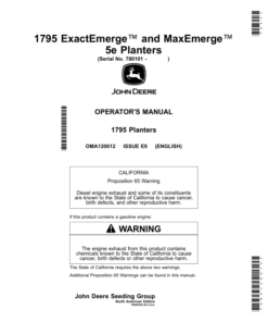 John Deere 1795 ExactEmerge, 1795 MaxEmerge 5e Planters Operator's Manual (OMA120612)