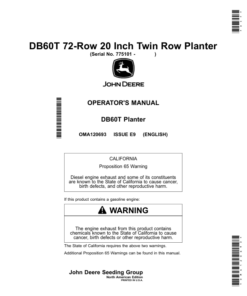 John Deere DB60T 72-Row 20 Inch Twin Row Planter Operator's Manual (OMA120693)