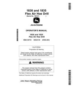 John Deere 1830, 1835 Flex Air Hoe Drill Operator's Manual (OMA120753)