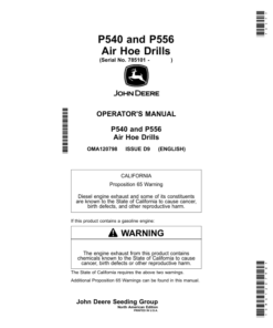 John Deere P540, P556 Air Hoe Drills Operator's Manual (OMA120798)