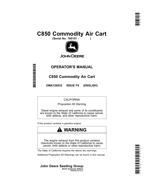 John Deere C850 Commodity Air Cart Operator's Manual (OMA120832)