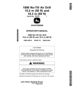 John Deere 1890 No-Till Air Drill 15.2 m (50 ft), 18.3 m (60 ft) Operator's Manual (OMA120874)