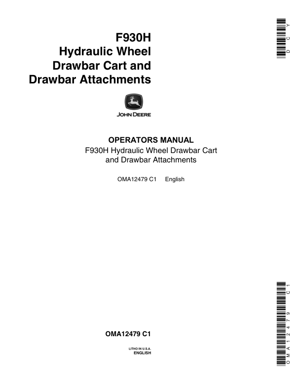 John Deere F930H Hydraulic Wheel Drawbar Cart & Attachments Operator's Manual (OMA12479)