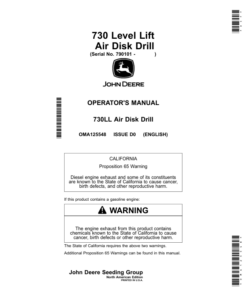 John Deere 730 Level Lift Air Disk Drill Operator's Manual (OMA125548)
