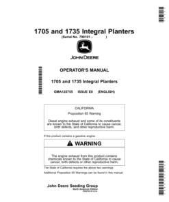 John Deere 1705, 1735 Integral Planters (790101-) Operator's Manual (OMA125755)