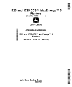 John Deere 1725, 1725 CCS MaxEmerge 5 Planters (790101-) Operator's Manual (OMA125820)