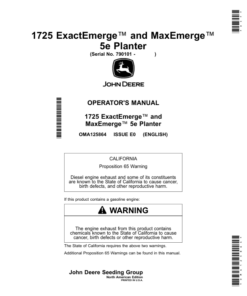 John Deere 1725 ExactEmerge, 1725 MaxEmerge 5e Planter (790101-) Operator's Manual (OMA125864)