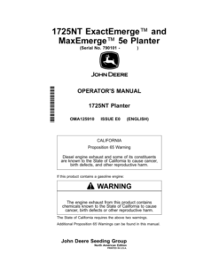 John Deere 1725NT ExactEmerge, 1725NT MaxEmerge 5e Planter (790101-) Operator's Manual (OMA125910)