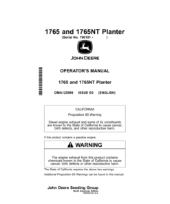 John Deere 1765, 1765NT Planters (790101-) Operator's Manual (OMA125999)