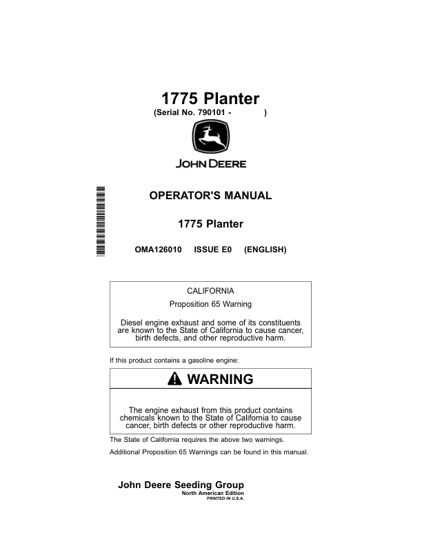 John Deere 1775 MaxEmerge 5 Planter (790101-) Operator's Manual (OMA126010)