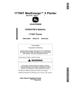 John Deere 1775NT MaxEmerge 5 Planter, Non-CCS (790101-794100) (North American) Operator's Manual (OMA126049)