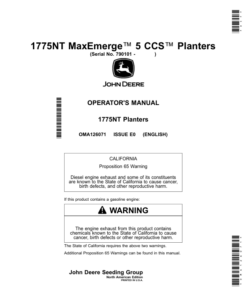 John Deere 1775NT MaxEmerge 5 CCS Planters (790101-794100) (North American) Operator's Manual (OMA126071)