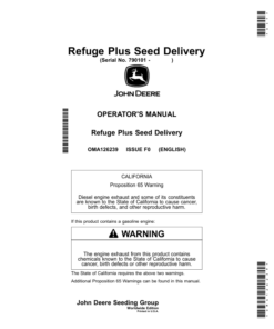 John Deere Refuge Plus Seed Delivery (790101-) Operator's Manual (OMA126239)