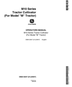John Deere M10 Series Tractor Cultivator for Model 'M' Tractor Operator's Manual (OMA12647)