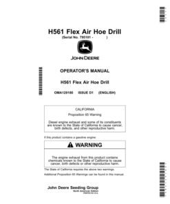 John Deere H561 Flex Air Hoe Drill (795101-805100) (North America) Operator's Manual (OMA129180)