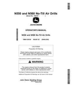 John Deere N550, N560 No-Till Air Drills (795101-805100) (North American) Operator's Manual (OMA129330)