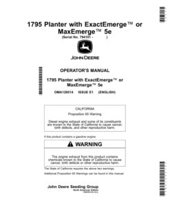 John Deere 1795 Planter with ExactEmerge or MaxEmerge 5e (794101-) (North America) Operator's Manual (OMA129514)