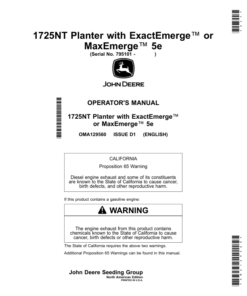 John Deere 1725NT Planter with ExactEmerge or MaxEmerge 5e (795101-) (North America) Operator's Manual (OMA129560)