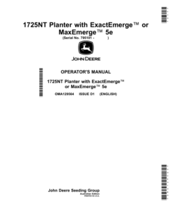John Deere 1725NT Planter with ExactEmerge or MaxEmerge 5e (795101-800100) (Australian) Operator's Manual (OMA129564)
