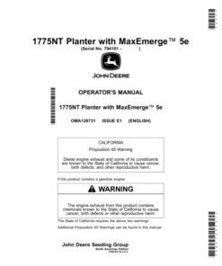 John Deere 1775NT Planter with MaxEmerge 5e Non CCS (794101-800100) (North American) Operator's Manual (OMA129731)