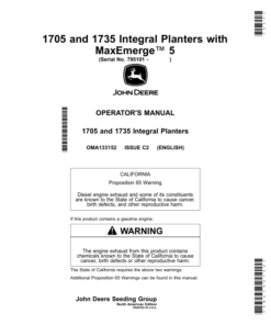 John Deere 1705, 1735 Integral Planters with MaxEmerge 5 (795101-) (North American) Operator's Manual (OMA133152)