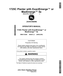 John Deere 1725C Planter with ExactEmerge or MaxEmerge 5e (800101-) (North American) Operator's Manual (OMA133206)
