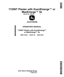 John Deere 1725NT Planter with ExactEmerge or MaxEmerge 5e (800101-810100) (Australia) Operator's Manual (OMA133229)