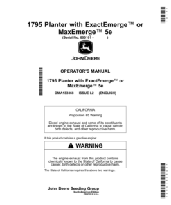 John Deere 1795 Planter with ExactEmerge or MaxEmerge 5e (800101-) (North American) Operator's Manual (OMA133368)