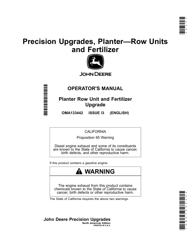 John Deere Precision Upgrades, Planter-Row Units, Fertilizer (North American) Operator's Manual (OMA133442)