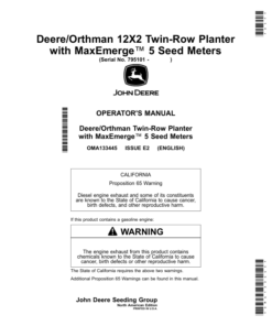 John Deere Deere/Orthman 12X2 Twin-Row Planter with MaxEmerge 5 Seed Meters (795101-) (North American) Operator's Manual (OMA133445)