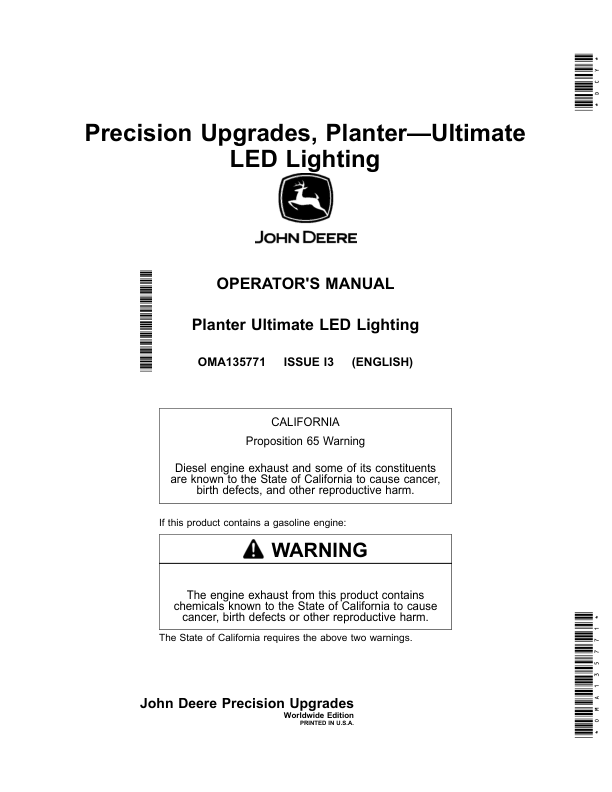John Deere Planter Ultimate LED Lighting (Worldwide Edition) Operator's Manual (OMA135771)