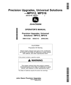 John Deere Precision Upgrades, Universal Solutions - MP512, MP516 (805101-) Operator's Manual (OMA137220)
