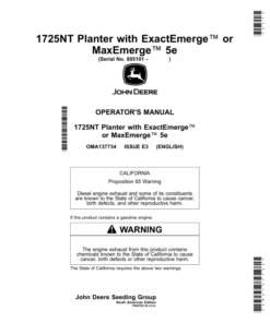 John Deere 1725NT Planter with ExactEmerge or MaxEmerge 5e (800101-) (North American) Operator's Manual (OMA137734)