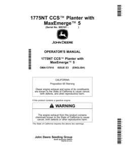 John Deere 1775NT CCS Planter with MaxEmerge 5 (805101-) (North American) Operator's Manual (OMA137810)