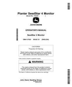 John Deere Planter SeedStar 4 Monitor (Worldwide Edition) Operator's Manual (OMA137925)