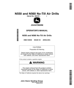 John Deere N550, N560 No-Till Air Drills (805101-810100) (North American) Operator's Manual (OMA138058)