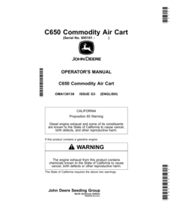 John Deere C650 Commodity Air Cart (805101-) (North American) Operator's Manual (OMA138136)