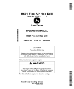 John Deere H561 Flex Air Hoe Drill (805101-810100) (North American) Operator's Manual (OMA138183)