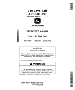 John Deere 730 Level LiftAir Disk Drill (805101-) (North American) Operator's Manual (OMA138651)