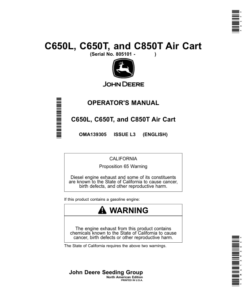 John Deere C650L, C650T, C850T Air Cart (805101-810100) (North America) Operator's Manual (OMA139305)