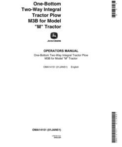 John Deere One-Bottom 2 Way Integral Tractor Plow M3B Operator's Manual (OMA14151)