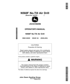 John Deere N560F No-Till Air Drill (810101-) (North American) Operator's Manual (OMA142820)