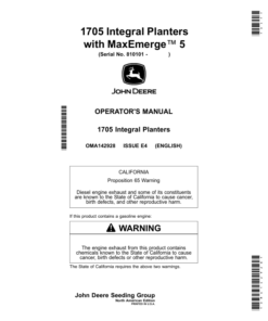 John Deere 1705, 1735 Integral Planters with MaxEmerge 5 (801101-) (North American) Operator's Manual (OMA142928)